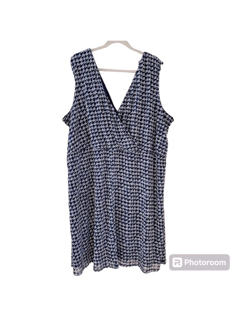 Lane Bryant Houndstooth Sleeveless Dress Size 22/24 Navy Blue White NWT